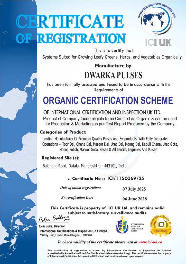 Dwarka pulses, Organic final