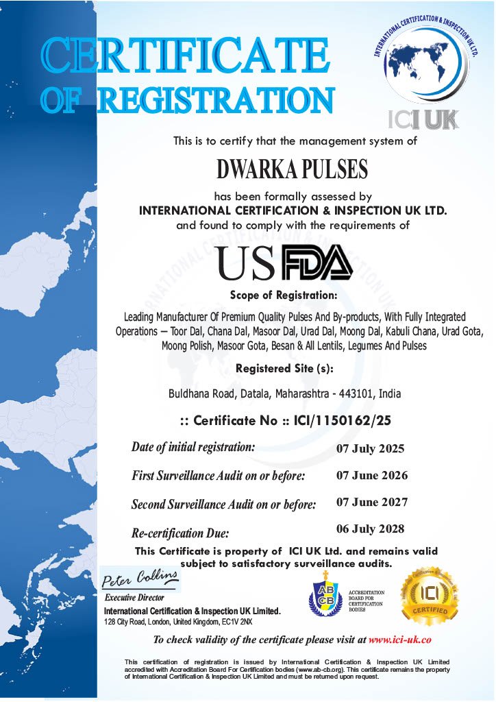Dwarka pulses US FDA